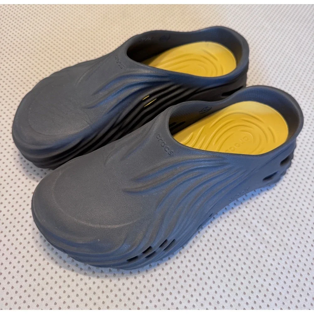 Crocs Echo Clog Storm Grey Yellow LiteRide Mens Slip On Mules Size M9 W11